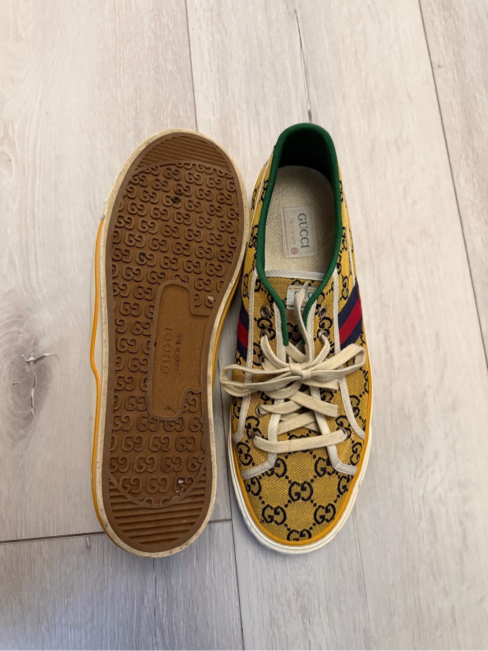 Gucci Kids Yellow GG Canvas Sneakers with Green-Red Web Stripe
